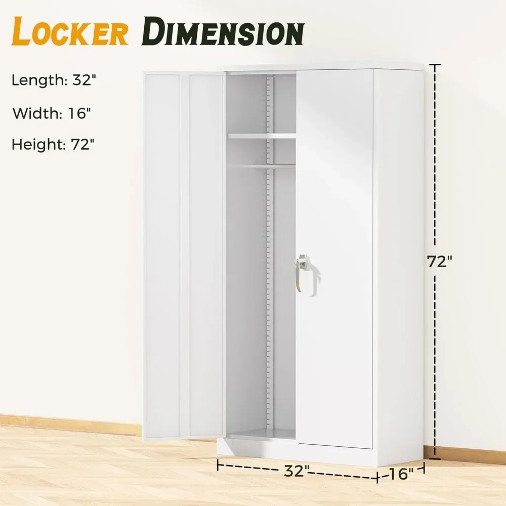 Wardrobe Closet, 72" Armoire Wardrobe Cabinet-Functional Clothes Storage with Hanging Rail, White Storage Cabinet, Metal Cabinet image 5