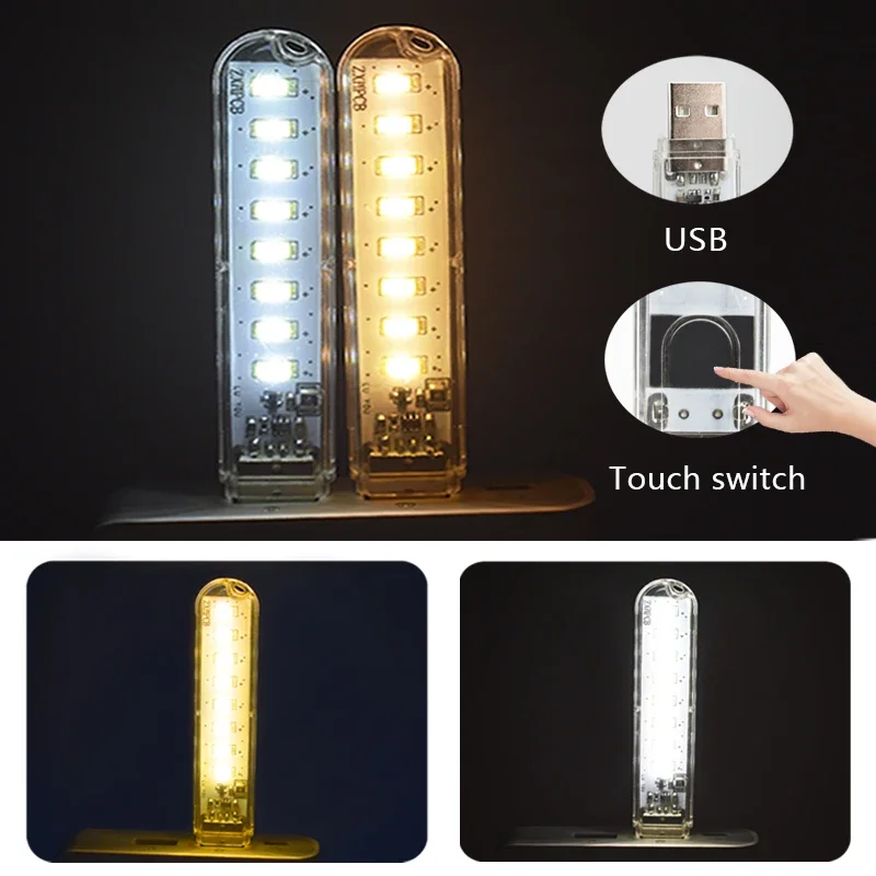 3/8/24 LEDs Portable USB LED Lamp 5V Ultra Bright 3000K-7000K Night Light with Touch Switch for Laptop Notebook Power Book Light