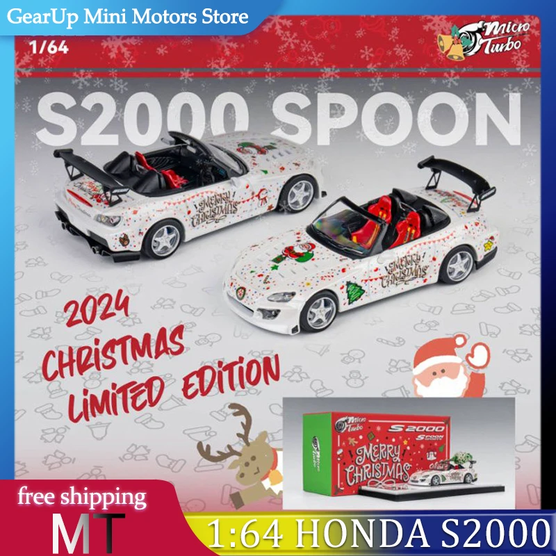 

MicroTurbo 1:64 Honda S2000 Spoon Christmas Edition Opening Parts Alloy Diecast Model In Stock New Year Gift for JDM Fans Toy