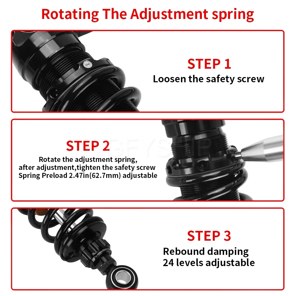 

Reservoir Shock Motorcycle For Harley Touring Models 2014-2024 FLHX FLHT FLHR Adjustable Rear Suspension Shocks Piggyback Remote
