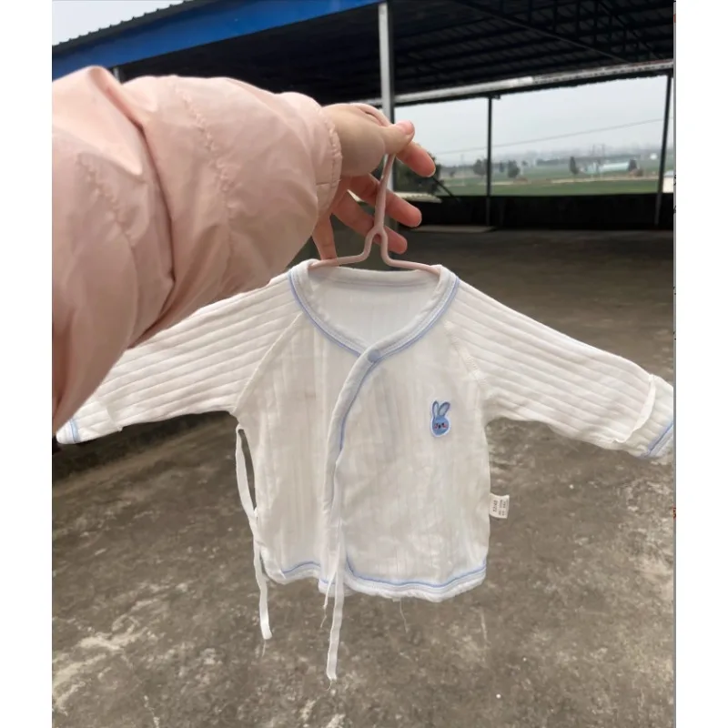 Newborn Cotton Side-Snap Shirt 0-3 Months Soft Seamless Baby Bodysuit cartoon rabbit decoration Pajama Infant Toddler