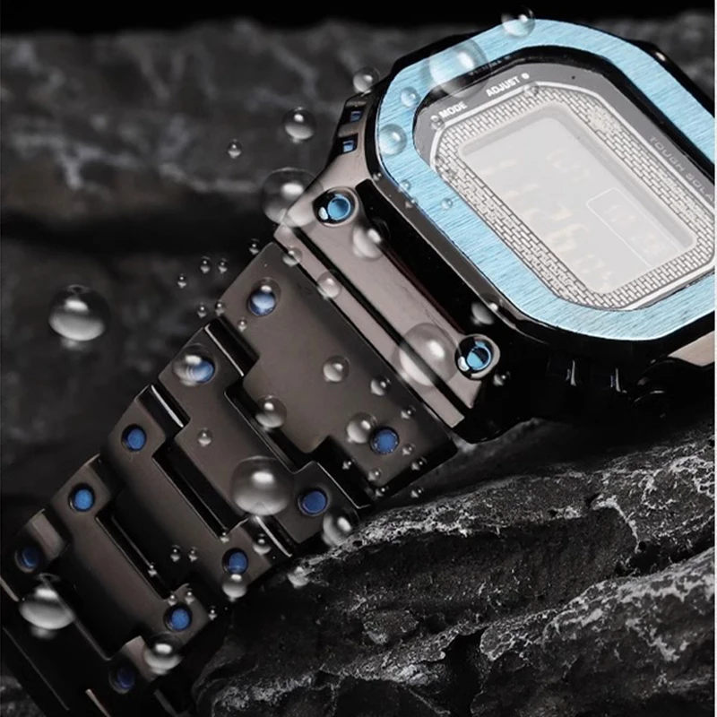 GMW B5000 Black blue Stainless Steel Watch Strap+case For Casio G-SHOCK GMW-B5000 Watchband case Modified gmw-b5000 steel kit