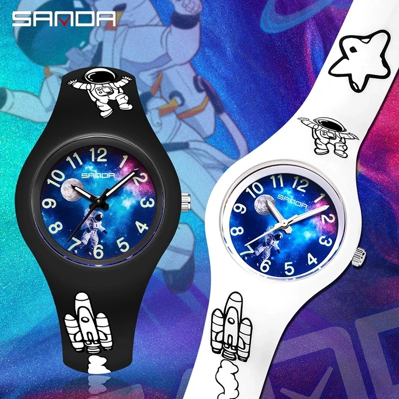 Fashion Sanda Top Brand 6098 Simple Silicone Fluorescent Outdoor Waterproof New Children Watches Starry Sky Student Wristwatches