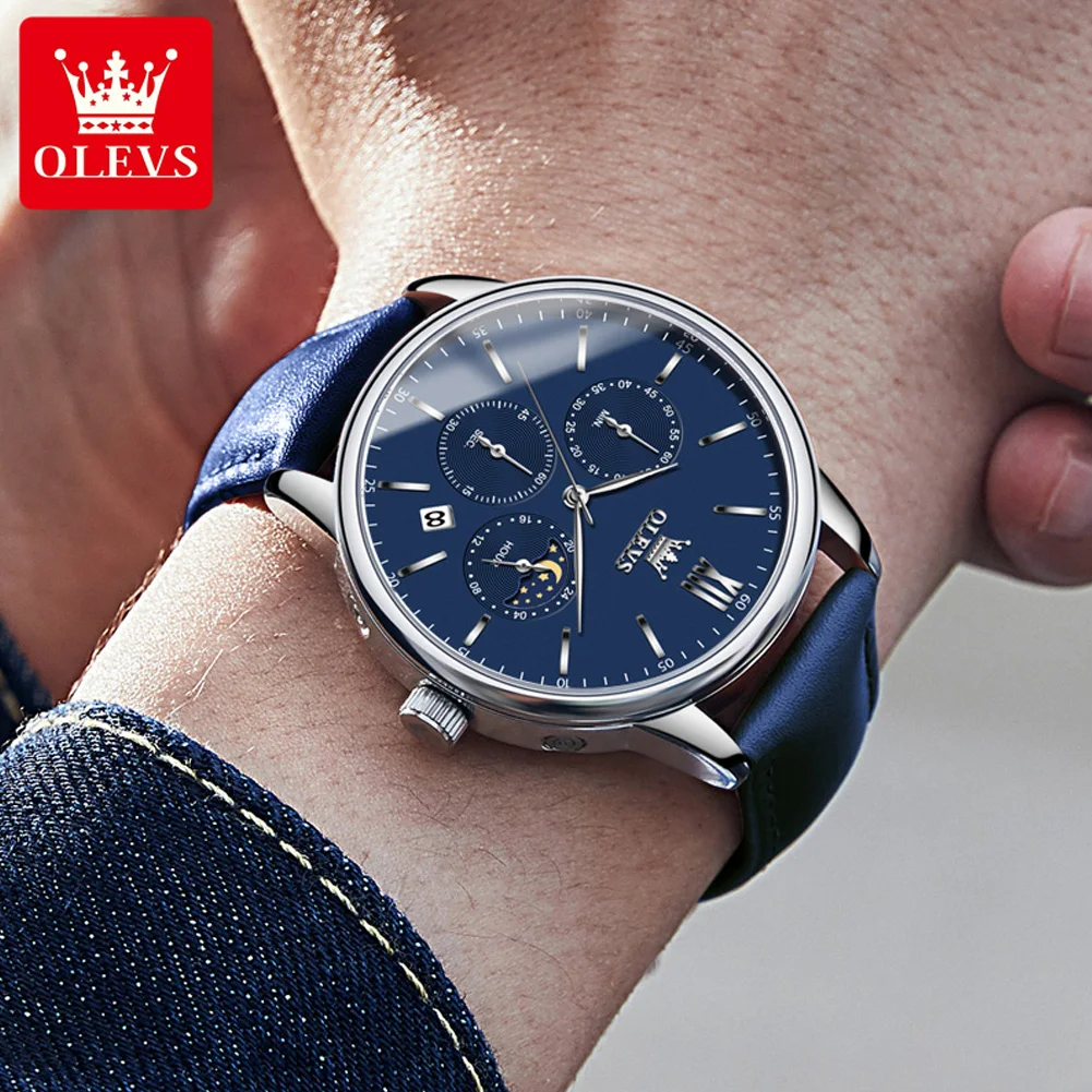 OLEVS 2922 reloj para hombre elegante reloj de cuarzo de lujo escala impermeable luminoso fecha automática señoras Luna cinturón reloj regalos Original