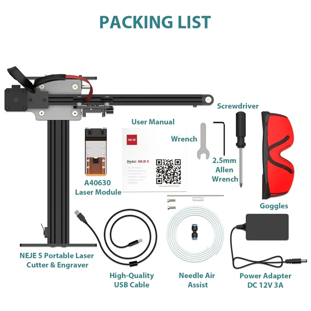 Taglierina/incisore laser portatile wireless NEJE 5 con modulo laser A40630 per incisione laser portatile in legno, pelle, acrilico