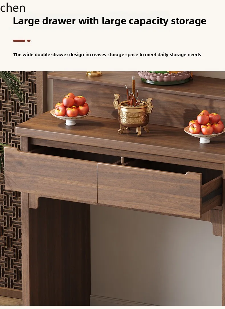 

HTT Solid Wood Altar New Chinese Style God of Wealth Incense Table Home Worship Guanyin Bodhisattva Buddhist Altar