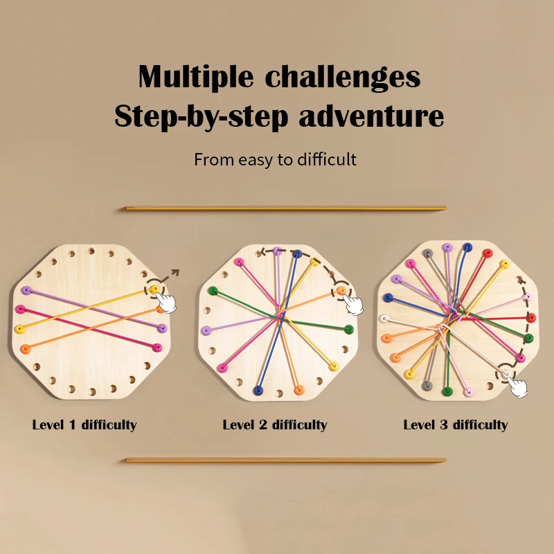 Wooden Rope Breaking Game, Strategic Puzzle Toy, Logic & Problem-Solving Challenge with Mixed Colored Ropes, Fun Desktop Game