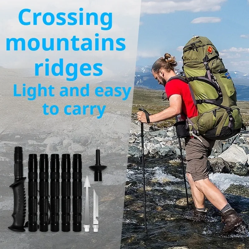 Detachable Shock Absorption Trekking Poles Thickened Aluminum Alloy Foldable Walking Stick Multifunctional Outdoor Tools