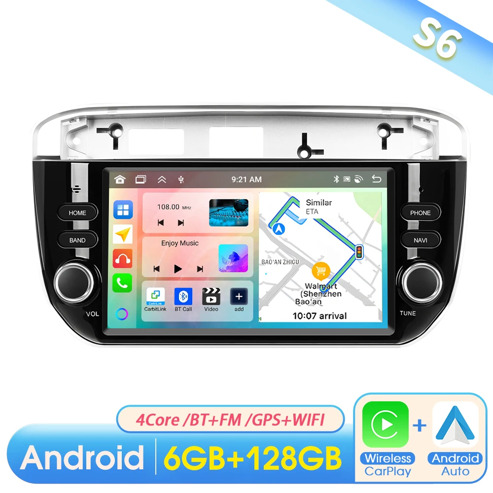 Podofo 7 inch 2DIN autoradio met Carplay, Android Auto, intelligent systeem, GPS navigatie, FM, BT voor Fiat Punto 2012-2015