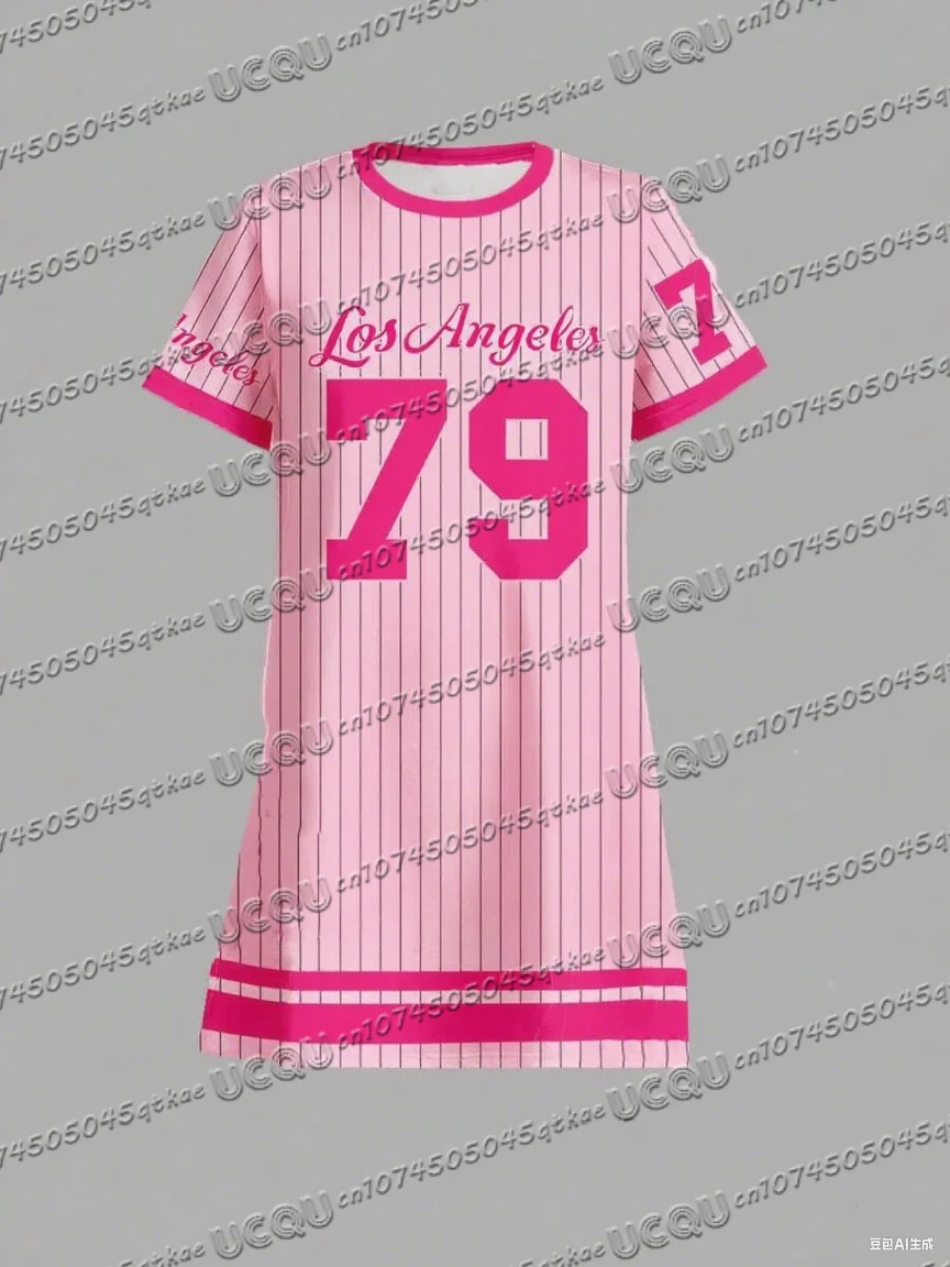 夏の女性の Tシャツドレスプラスサイズカジュアルロサンゼルスプリント O ネックレディ半袖プルオーバードレス女性服