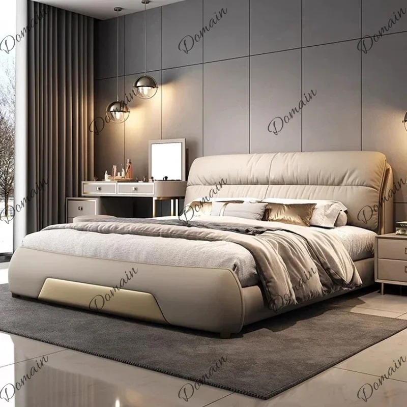 BGA Italian luxury leather bed light luxury small apartment soft upholstered wedding bed master bedroom household decoration