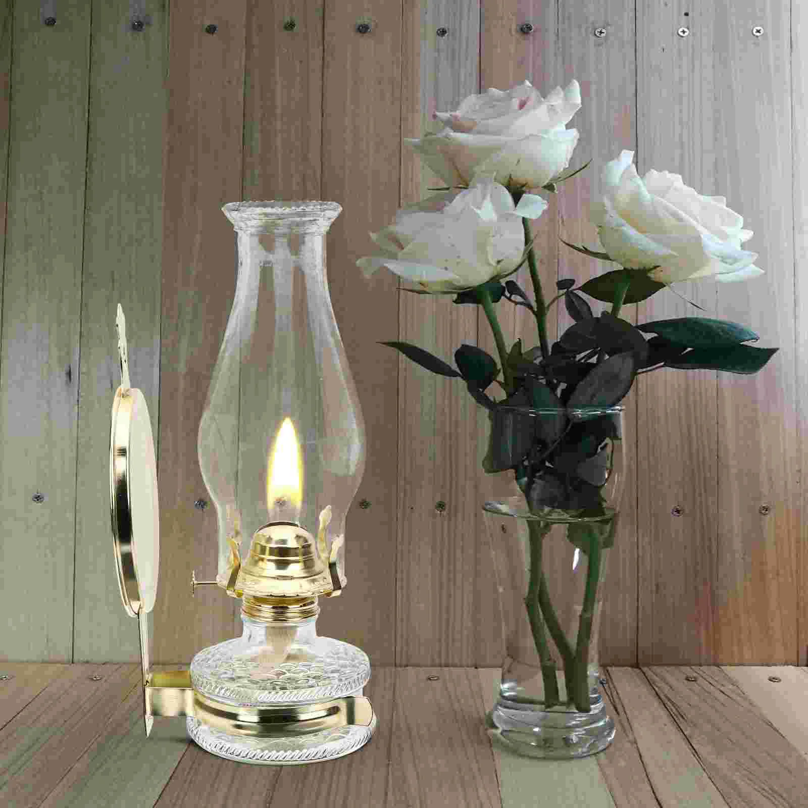 Retro Kerosene Lamp Decor Lanterns Large LED Burner Oil Indoor Glass Lamps for Use Light