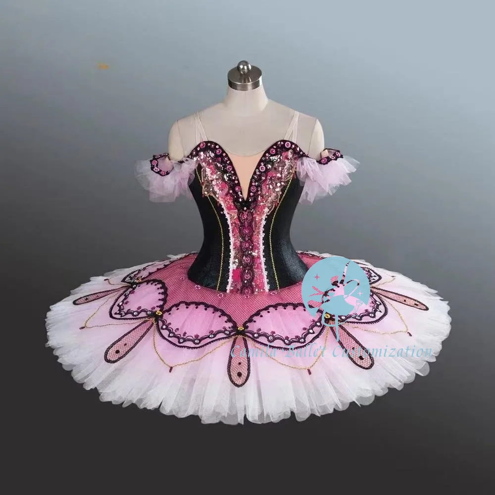

Customized black pink gradient fairy doll sleeping beauty ballet TUTU competition performance long tulle skirt adult and kids