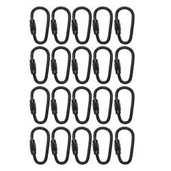 20Pcs Small Locking Carabiner Clip Screw Lock Carabiner Steel Black Hanging