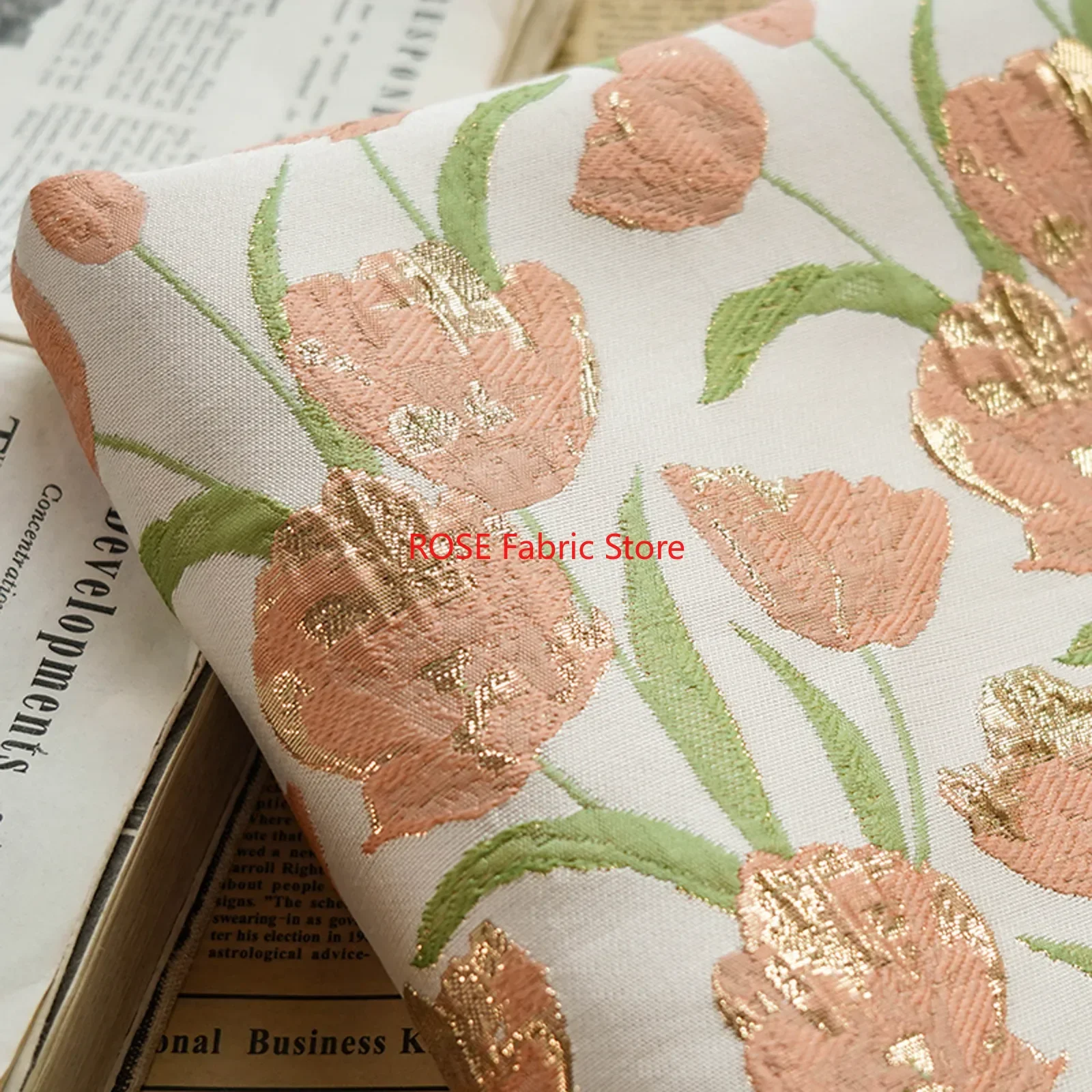 

1 Meter Golden Embossed Tulip Jacquard Fabric Elegant Women's Dress Skirt Bag Decorative Sewing Fabric