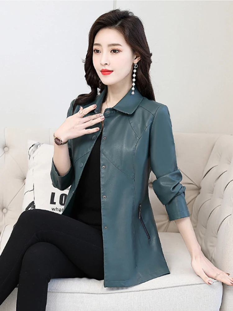 Giacca in Vera Pelle Haining da Donna, Nuova Collezione Autunno Inverno 2024, Modello Slimming in Pelle di Pecora per Mamme di Mezza Età, Taglie Forti