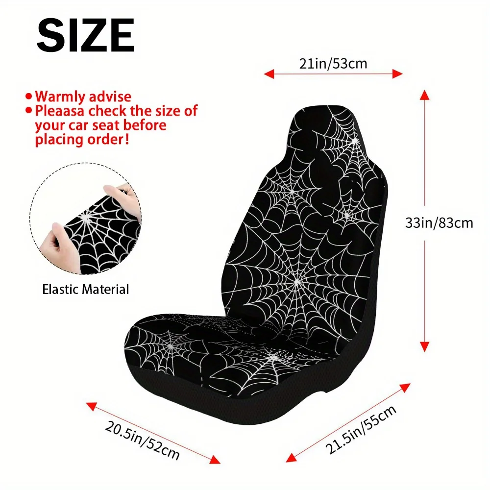 2pcs Halloween Spider Web Chaos Design Seat Covers Set – Stylish, High-Quality Protector For 2 Front Seats, Fit, Durable & Co