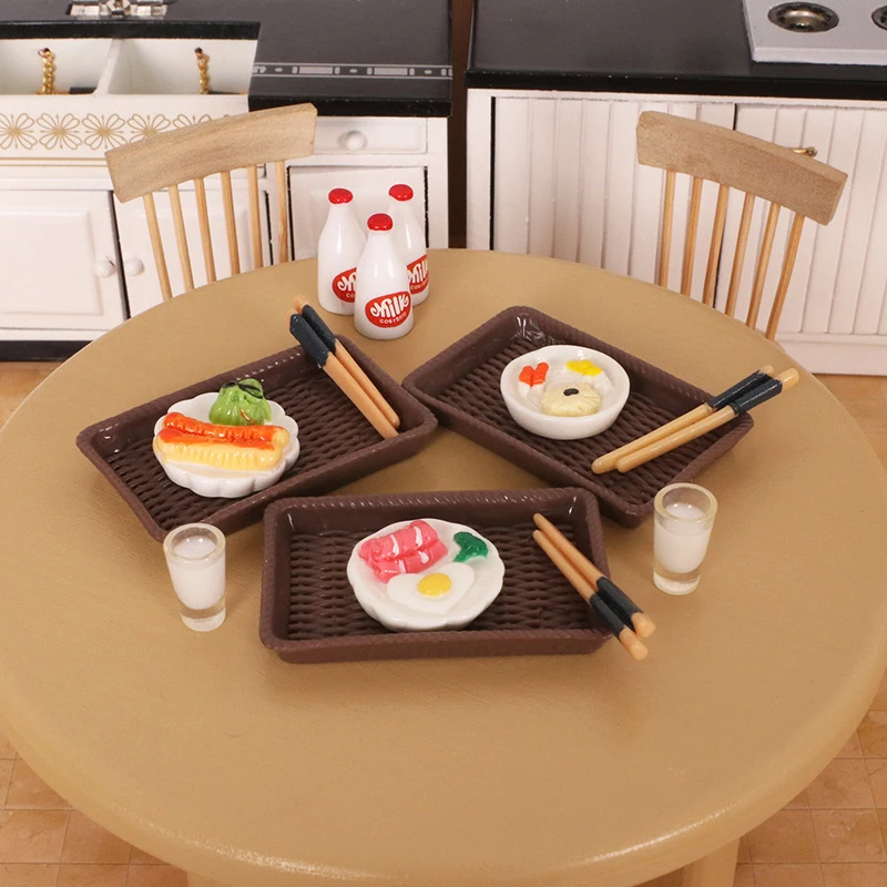 

Dollhouse Cartoon Simulation Mini Milk Chopsticks Plate Food Play Decoration Toy