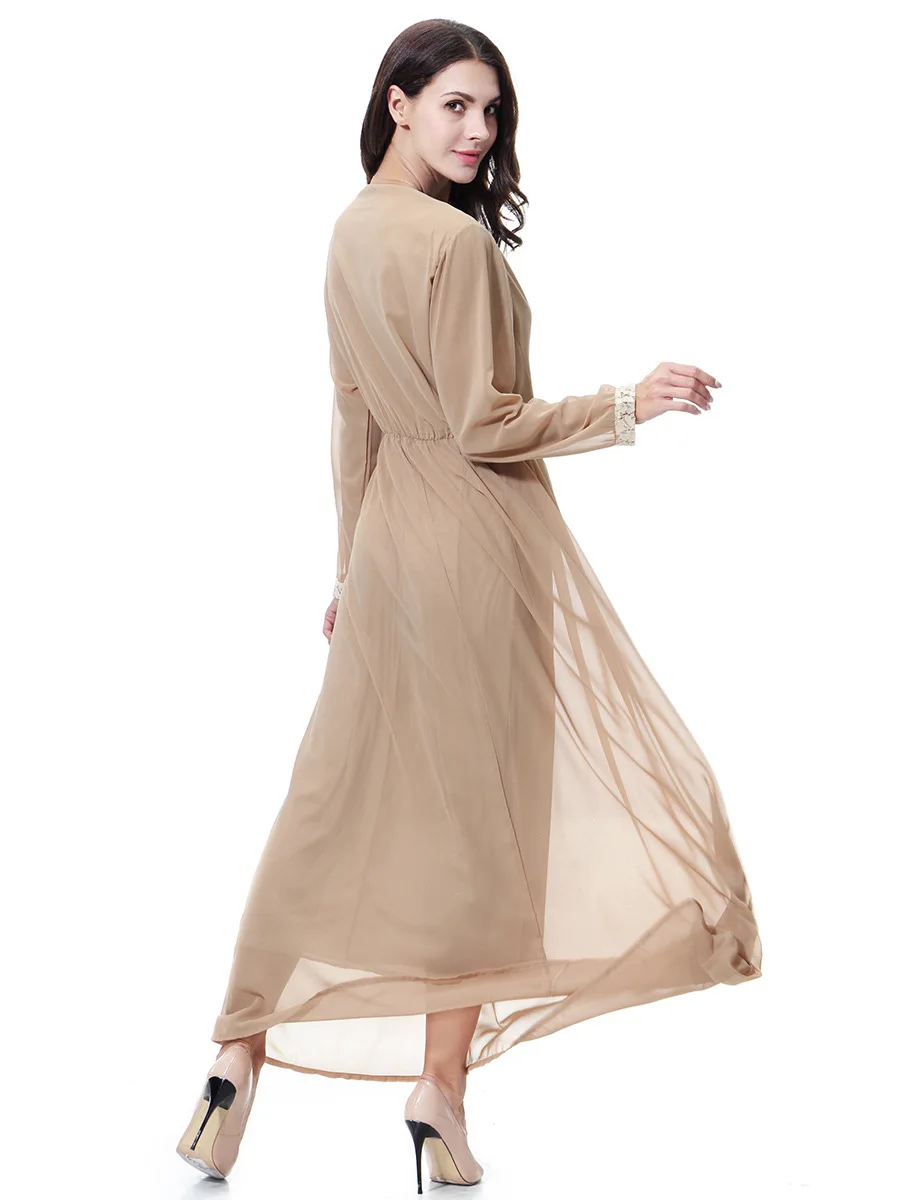 Robes modestes en mousseline de soie à col rond pour femmes – Robe longue fluide élégante à manches longues pour les musulmans, les voyages, la soirée et les occasions spéciales