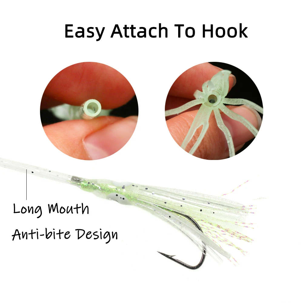 20 Stück 8,5cm/1g Langmaul-Soft-Squid-Röcke, leuchtende Oktopus-Köder für Sabiki-Rigs, Salzwasser-Kabura-Angeljigs – Detail 4
