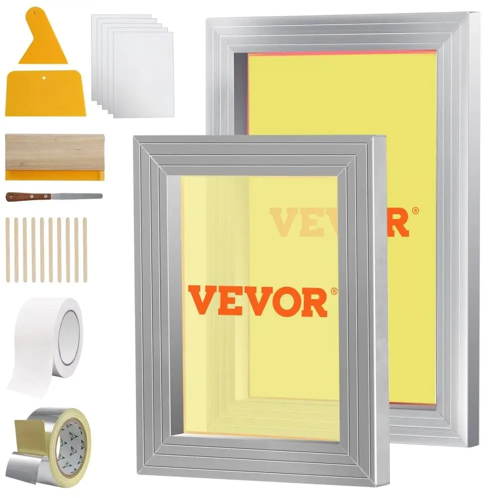 

Screen Printing Kit 2 Aluminum Frames 8x10 10x14 110 Mesh 2 Tapes 2 Squeegees Transparency Films DIY for t -shirt Printing