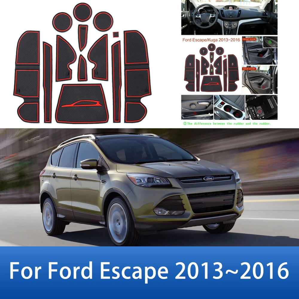 

For Ford Escape Kuga 2013 2014 2015 2016 Door Groove Pad Rubber Anti-Slip Cup Cushion Car Interior Stickers Car Auto Accessories