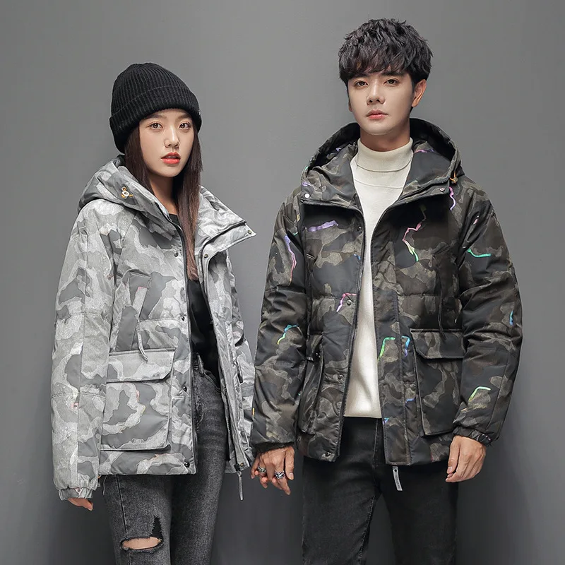 

Hooded Puffer Jacket Men's Winter Down Padded Jackets Camouflage Thicken Warm Printed Outdoor Fashion Clothing Men Q66