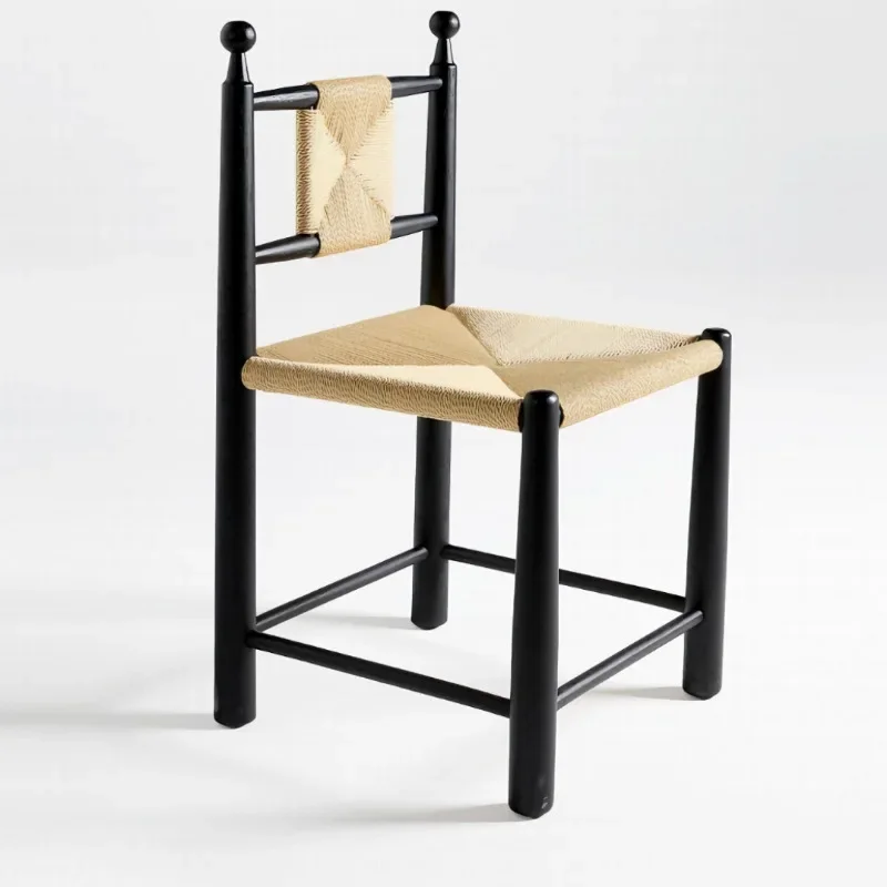 Fuzhong ancient wind rattan woven dining chair original solid wood backrest Italian home