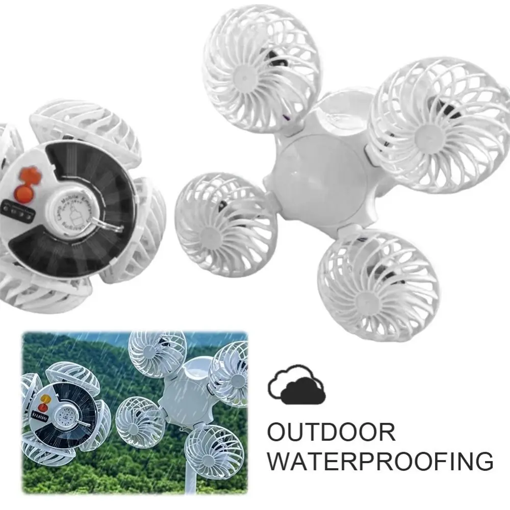 

2 in 1 Solar Fan Light Solar Powered 4 Heads Outdoor Solar Lamp Waterproof Silent Hanging Fan with LED Light Outdoor