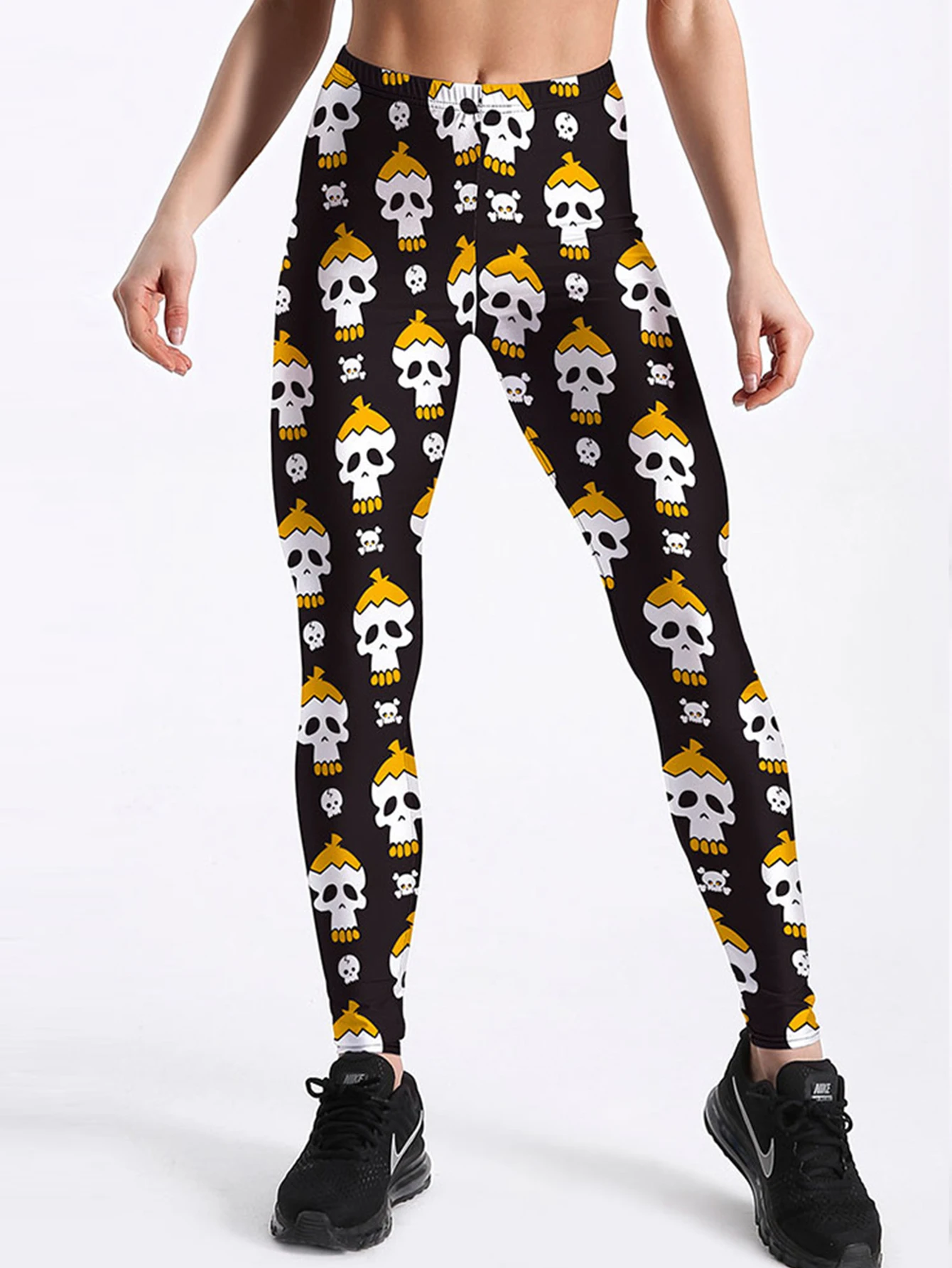 Legging da donna a vita alta, vestibilità skinny, stampa completa, design di Halloween, autunno sportivo, lunghezza alla caviglia, stile basic