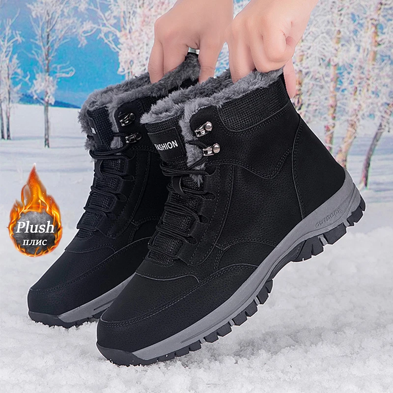 Botas de neve impermeáveis para homens e mulheres, tênis de couro super quentes, ao ar livre, casais, caminhadas, sapatos de trabalho, inverno,