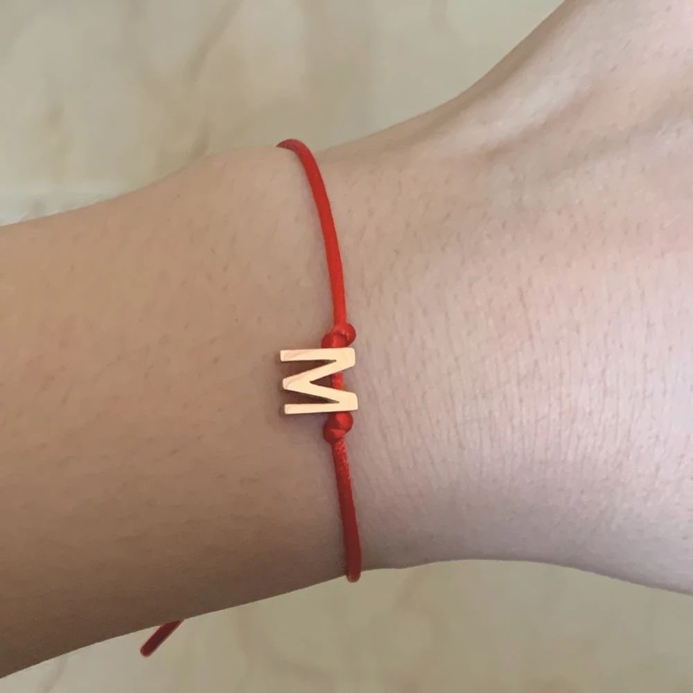 Handmade DIY Glossy Steel Letter Red Rope Wristband Bracelet Elastric Causal Wrist Chain String Strand Thread Arm Cuff Jewelry