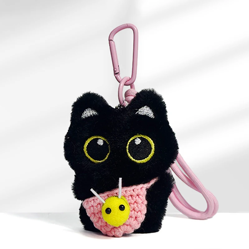 Simpatico gatto nero portachiavi ciondolo zaino appeso bambola di peluche gattino cellulare ciondolo borsa portachiavi ciondolo di Halloween portachiavi decorazione