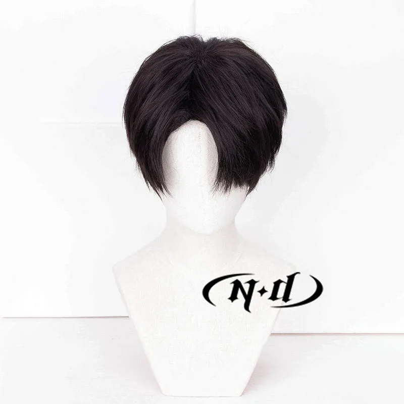 ND ليفي أكرمان تأثيري الباروكات هجوم على تيتان أنيمي تأثيري قصير شعر مستعار أسود ل كوميك كون كوزر مقاومة للحرارة الاصطناعية