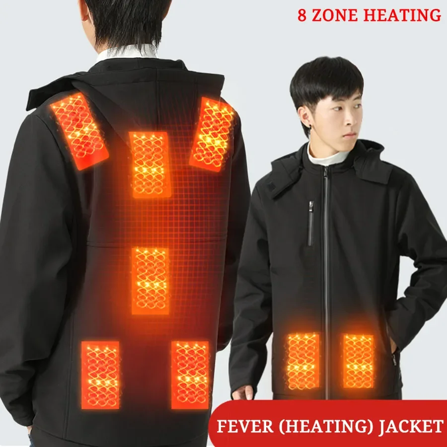 Unisex USB Electric Heating Jacket Rechargable Thermal Men Jacket Windproof 8 Heating Zones Jackets for Outdoor Men Coat Camping