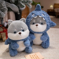 Cuddly Shark Dressed Husky Plush Toys Fluffy Cartoon Puppy Doll Funny Detachable Hat Delicate Cute Husky Doll Children Gift