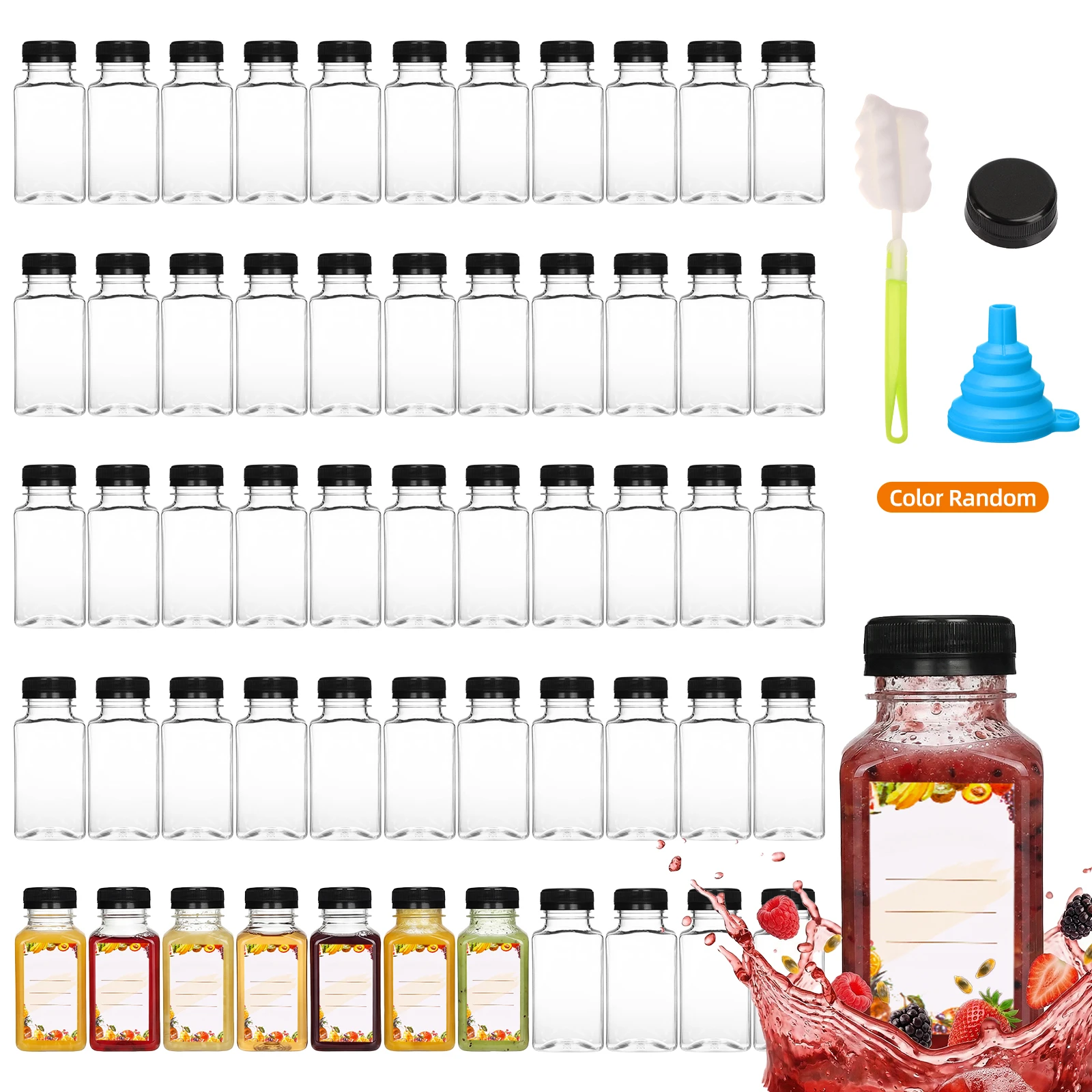 SGHUO 36/56pcs Juice Bottles, 8oz Plastic Bottles with Lids, Reusable Clear Containers for Juice, Smoothies, Milk, Water and Other Beverages