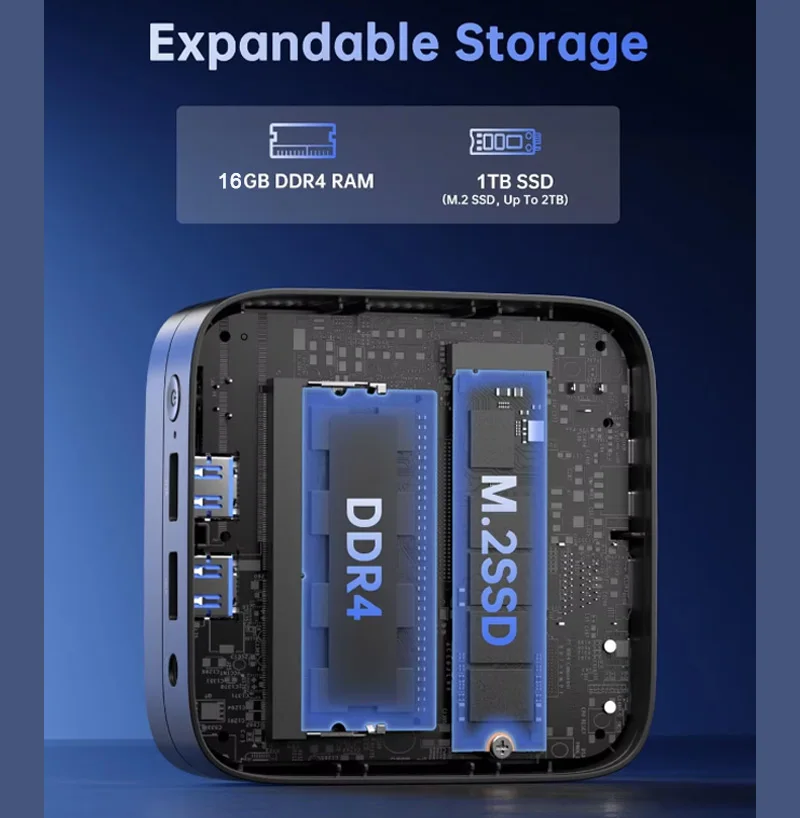 Kammui mini pc intel n150 16gb ddr4 1tb m.2 ssd até 3.6ghz windows11pro wifi6 bt5.2 hdmi + dp 4k disply mini computador desktop