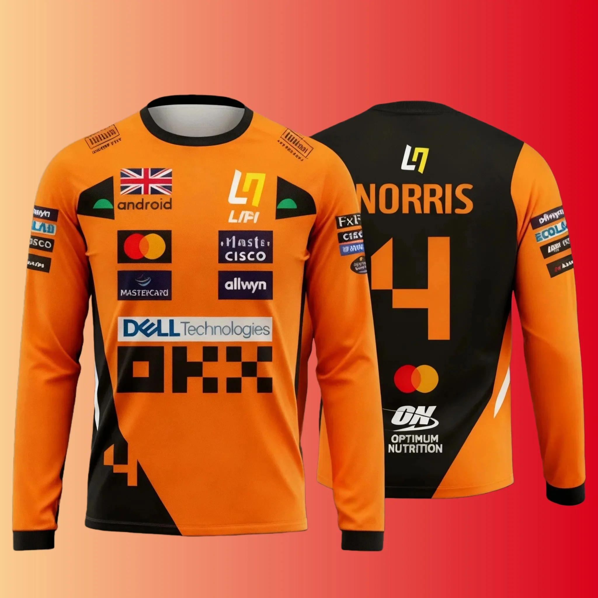 

Lando Norris No 4 2025 Новая футболка с длинным рукавом в стиле бега, гидрокостюм для экстремального спорта, длинный мото быстрый костюм