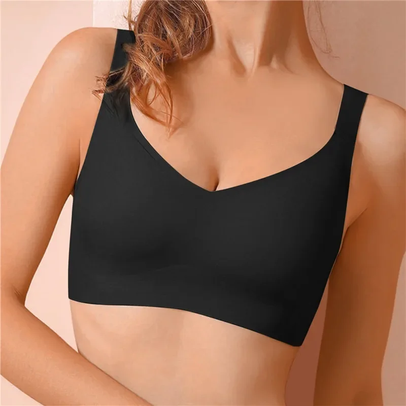 Large Size Thin Jelly Strip Anti-Sagging Adjustable Large Breasts Appear Smaller Seamless Underwear Women\'s Rimless Bra