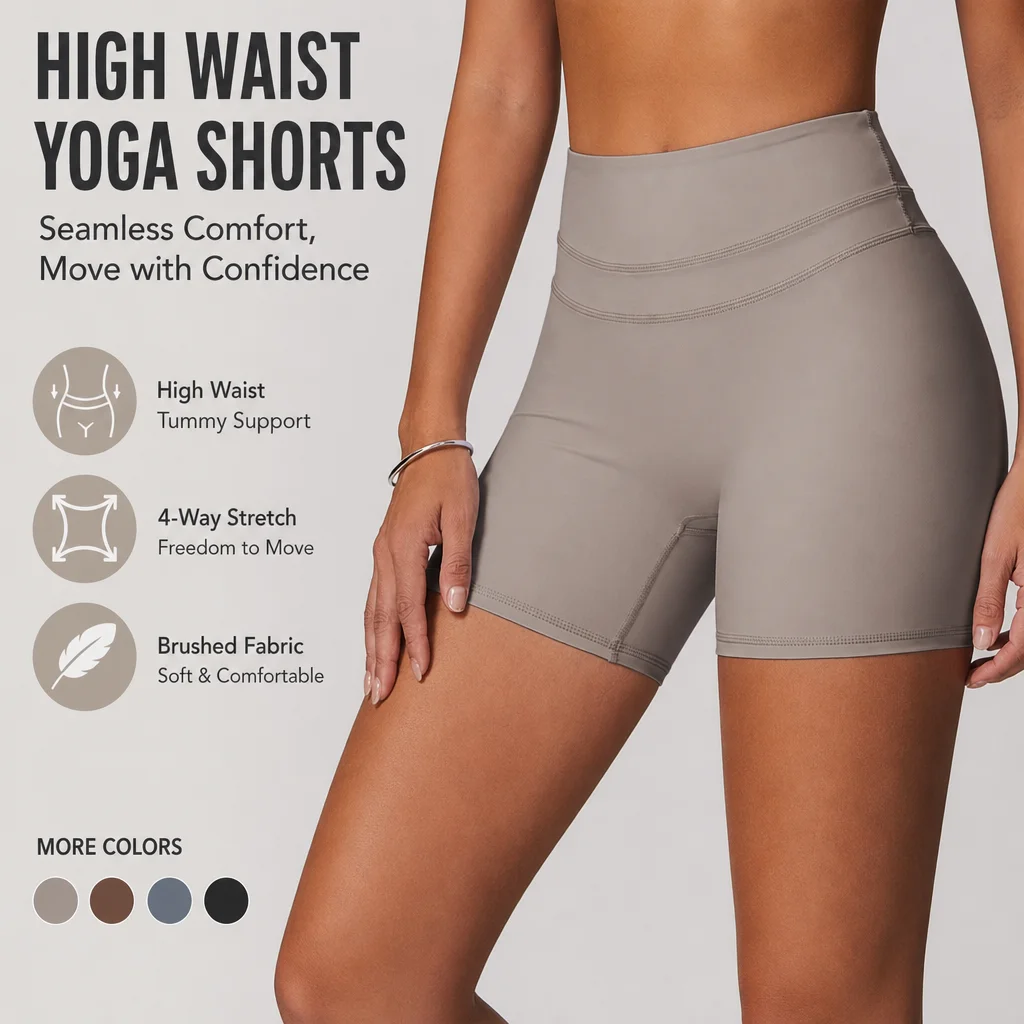 Women's High Waist Seamless Yoga Shorts - Butt Lifting Gym Biker Shorts with Double Stitching, Multiple Colors, S-XL