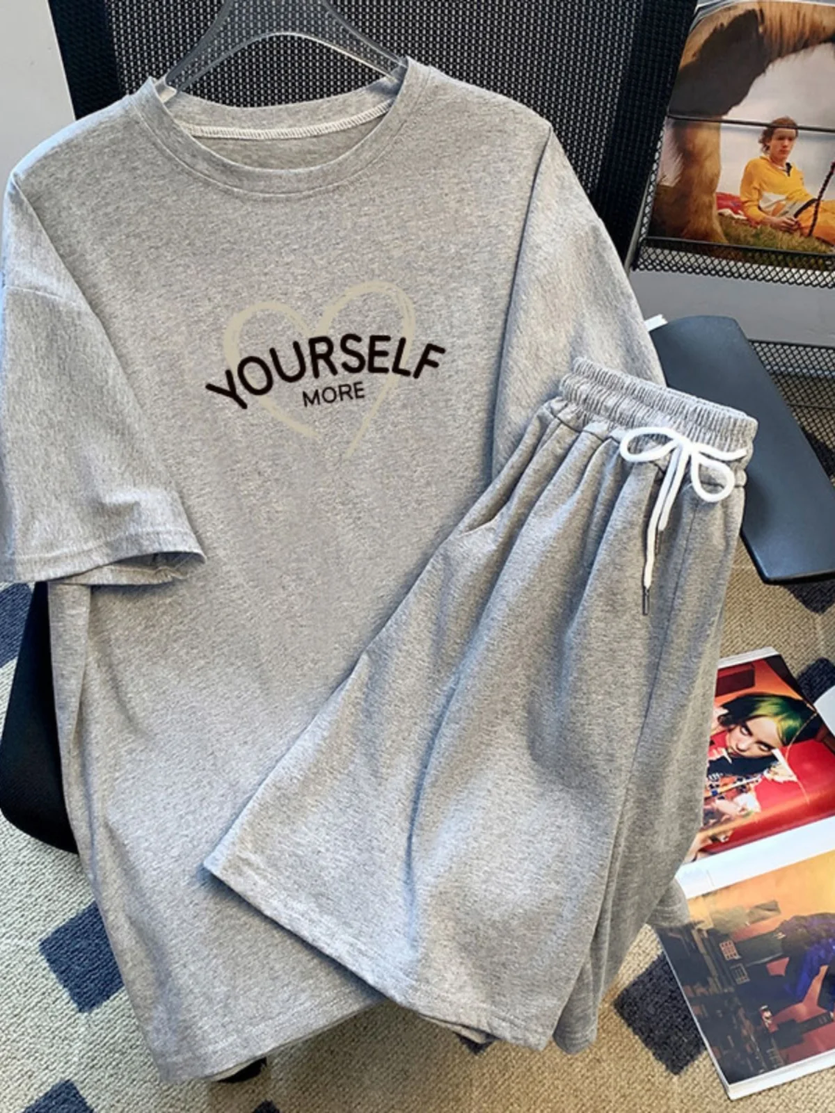 

Summer ort Sve ort Pants Casual Cotton Fitn Suit Two-Piece Set round Ne round Ne Cotton Blend Sportswear