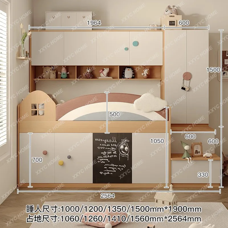 Multifunctional storage half-height bed small apartment with bed and lower cabinet combination bed with desk