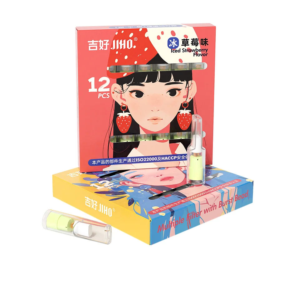 Ice Strawberry Built-in Burst Bead Cigarette Filters, Disposable Tips, Essential Portable Daily Smoking Accessory
