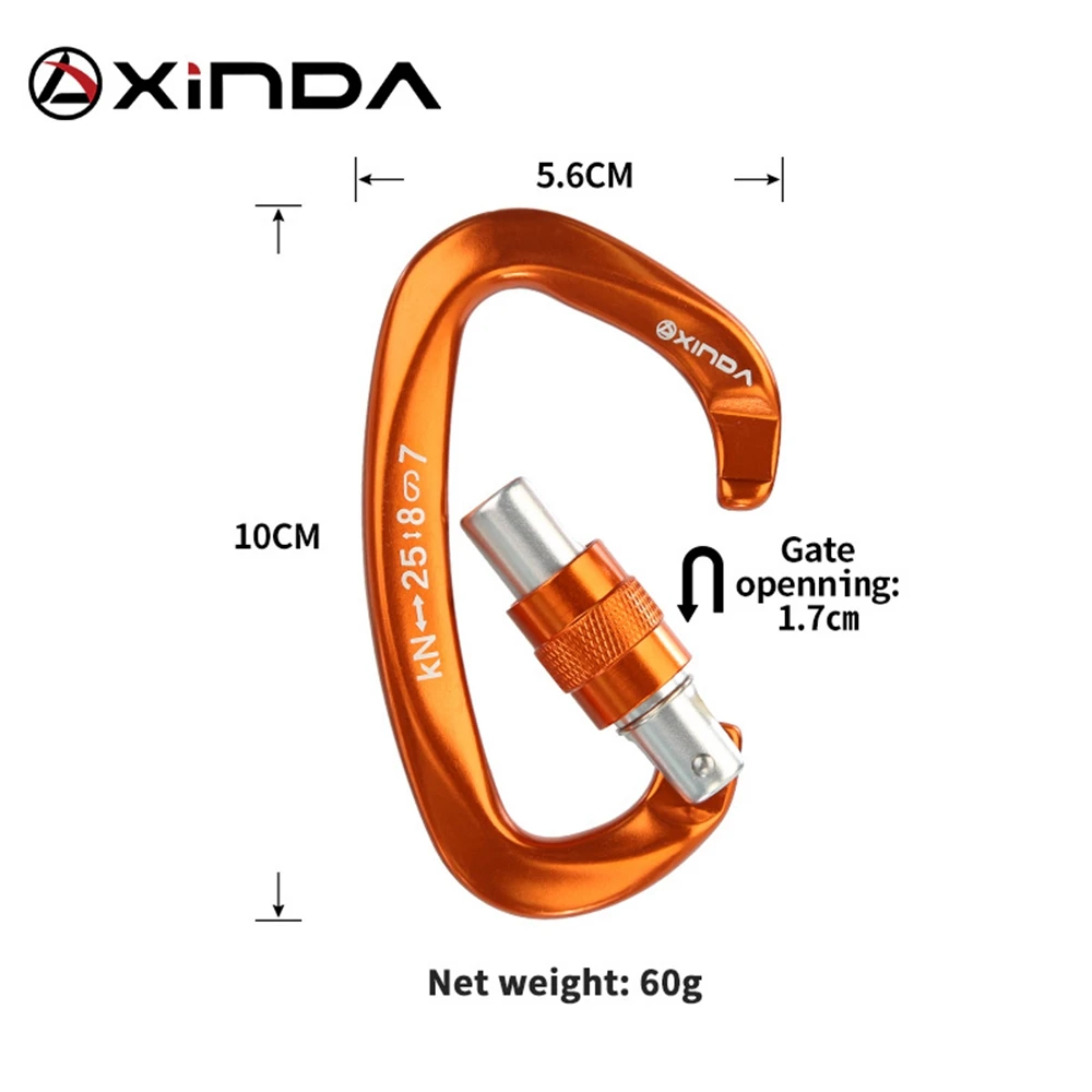 Xinda Screw Door Lock-Professional 25KN D-type Climbing Screw Lock Heavy-duty Mountaineering Camping Outdoor Equipment