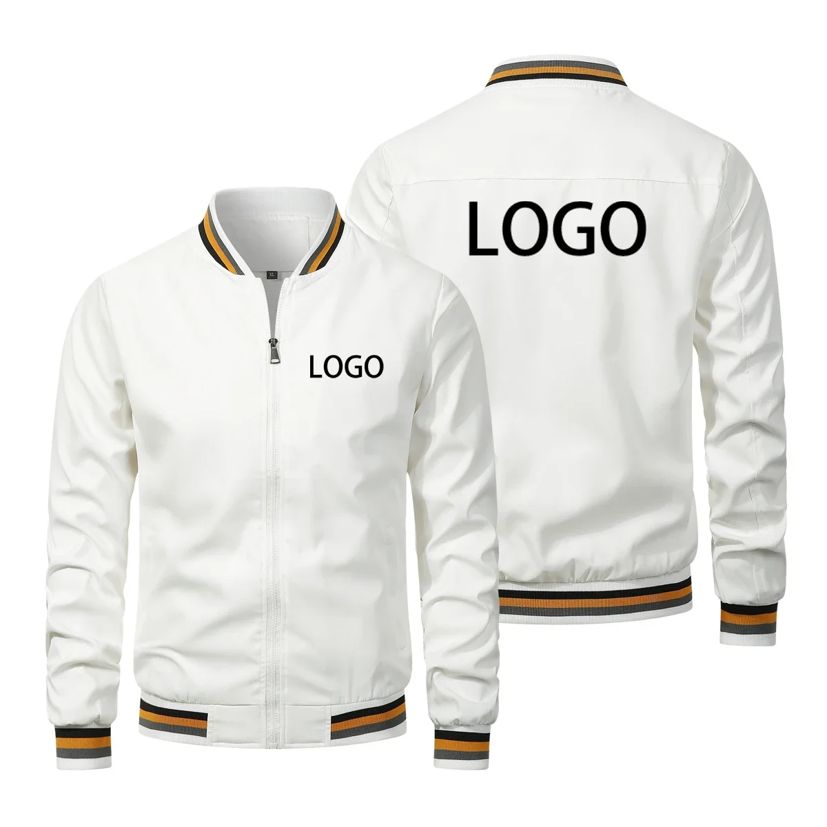 Giacche da uomo con logo personalizzato Marca Primavera Autunno Cappotto con cerniera con stampa antivento Tinta unita Moda Casual Giacca da MOTO maschile all'aperto