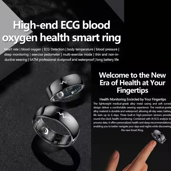 Anelli per il sonno con anello intelligente ECG multifunzionale che tracciano il monitoraggio della temperatura dell'ossigeno nel sangue Fornitore all'ingrosso OEM personalizzato