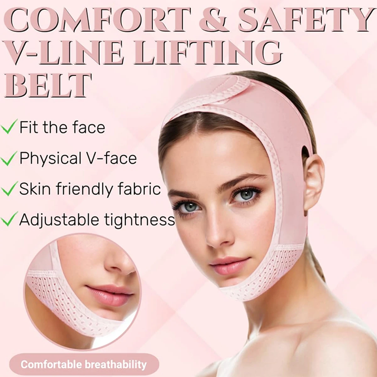 Máscara lifting V-Line rosa claro con correa de barbilla para dormir - imagen 3