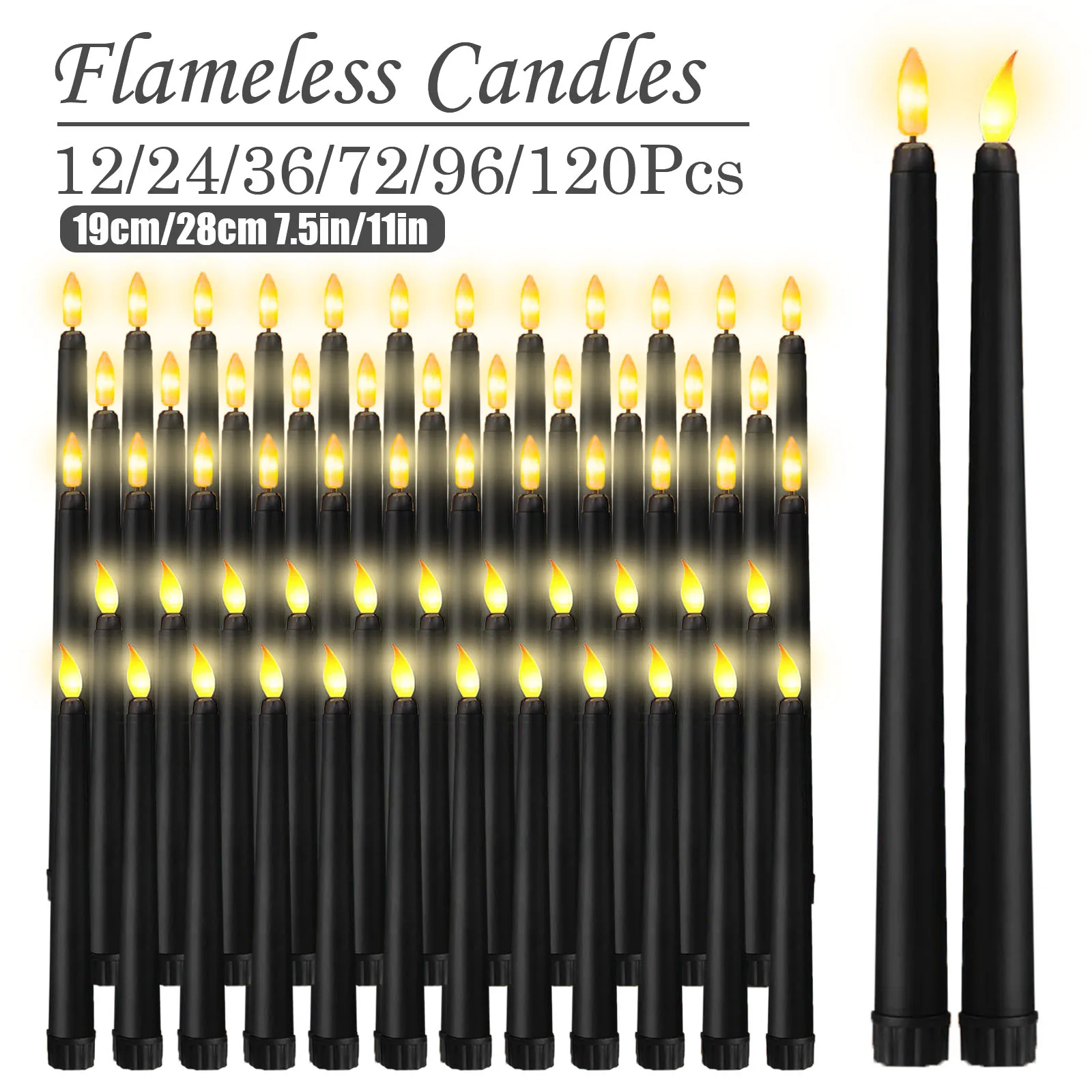 12-120Pcs LED Candles Black Candle Flameless Taper Candles Battery Operated 11 Inch Long Candle for Wedding Halloween Home Decor