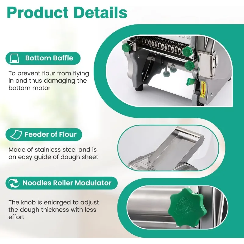 صانعة المعكرونة الكهربائية التجارية ، 2 في 1 ، ماكينة النودلز الأوتوماتيكية ، سماكة قابلة للتعديل ، أسطوانة عجين النودلز الثقيلة ، 2: 6